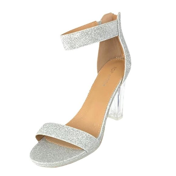 Top Moda Women's Glitter Silver Block Heel Sandals Size 10 Ankle Strap - Picture 5 of 9